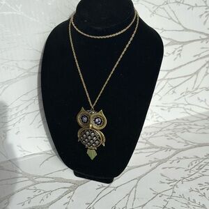 Betsey Johnson Rhinestone Owl Pendant Long Necklace